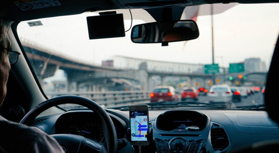 driver in traffic on freeway 